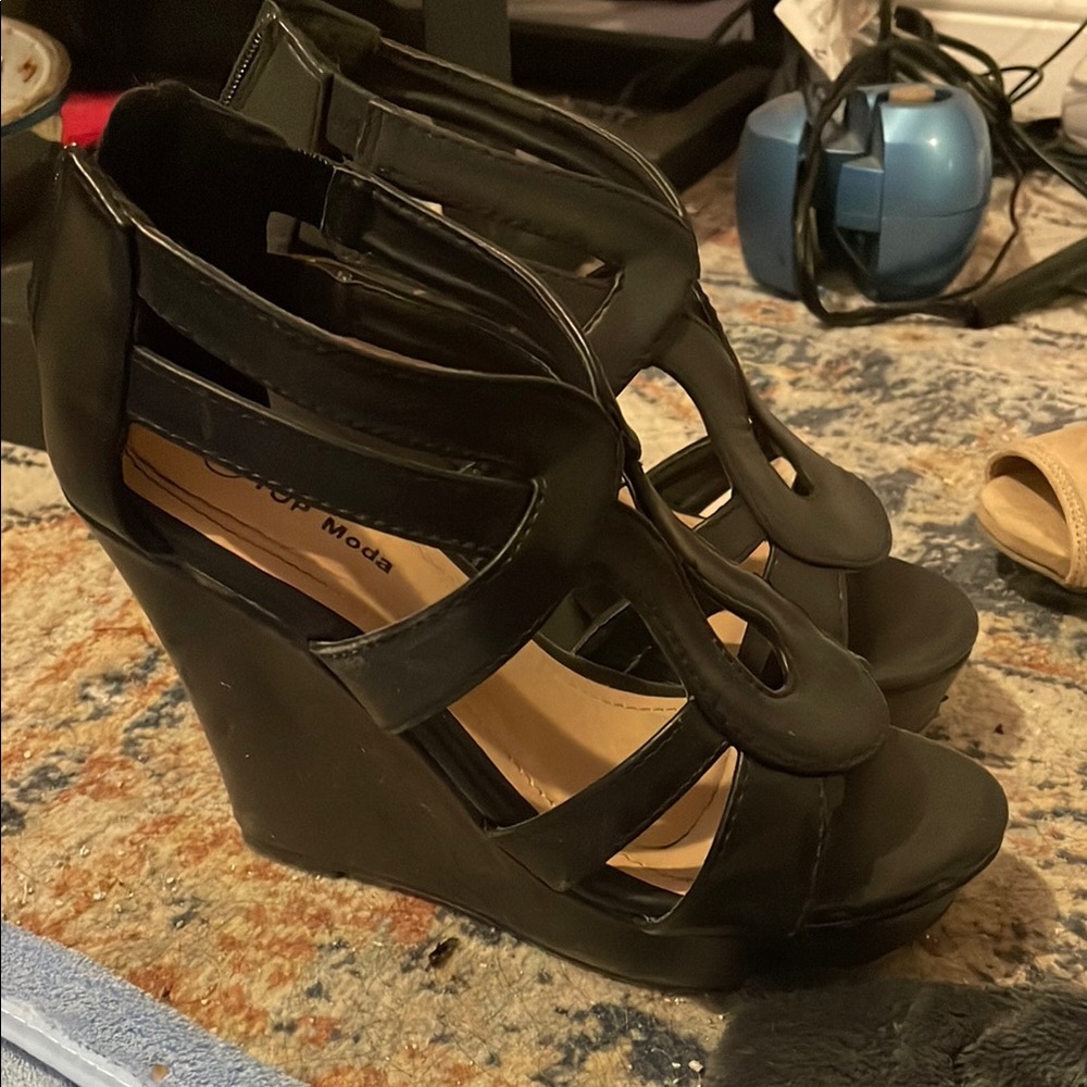 Black Wedge Sandals